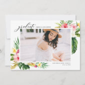 水彩熱帯フローラフレーム写真卒業 招待状 (正面)