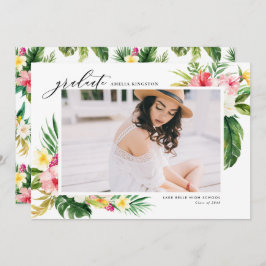 水彩熱帯フローラフレーム写真卒業 招待状