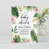 水彩熱帯フローラフレーム赤ちゃんシャワー 招待状 (スタンド正面)