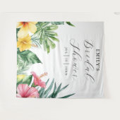 水彩熱帯フローラブライダルシャワー背景 タペストリー (正面(横))