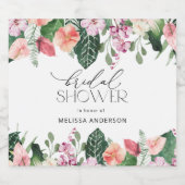 水彩熱帯フローラブライダルシャワー きらめく スパークリングワインラベル (シングルラベル)