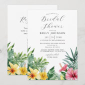 水彩熱帯フローラブライダルシャワーQRコード 招待状 (正面/裏面)