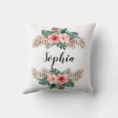 水彩熱帯フローラリースカスタム文字 クッション (裏面)
