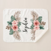 水彩熱帯フローラリースカスタム文字  シェルパブランケット (正面(横))