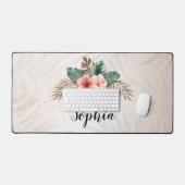 水彩熱帯フローラリースカスタム文字 デスクマット (キーボード&マウス)