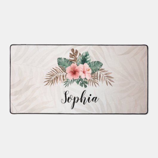 水彩熱帯フローラリースカスタム文字 デスクマット (正面)