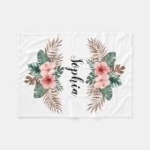 水彩熱帯フローラリースカスタム文字 フリースブランケット (正面(横))