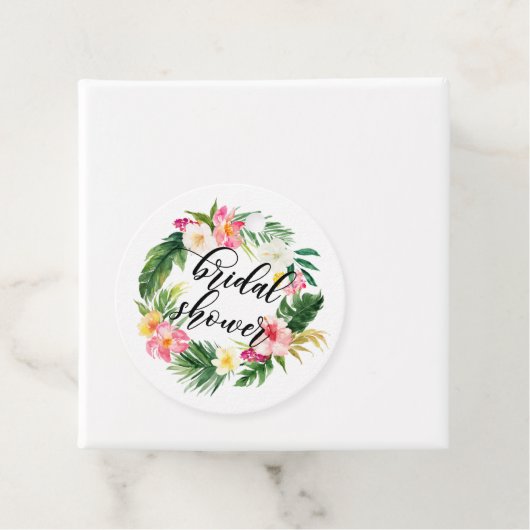 水彩熱帯フローラリースブライダルシャワー フェイバータグ (インサイチュ)