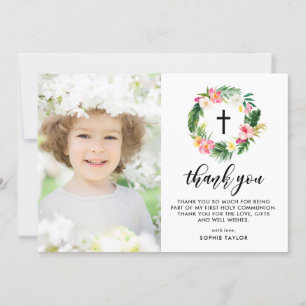 水彩熱帯フローラリース第1聖餐式 サンキューカード