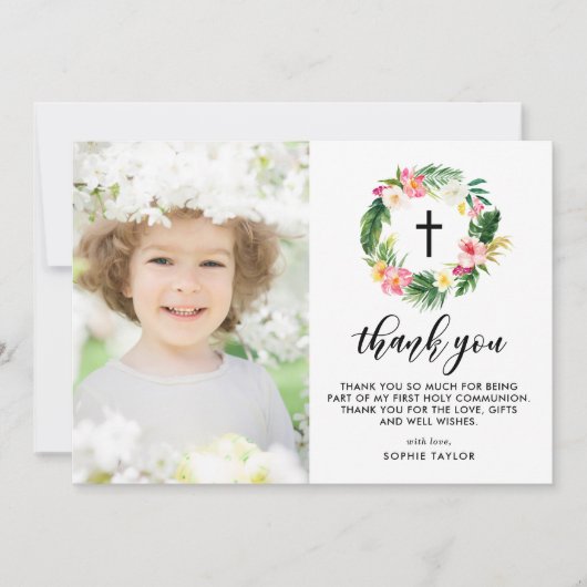 水彩熱帯フローラリース第1聖餐式 サンキューカード (正面)