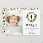 水彩熱帯フローラリース第1聖餐式 サンキューカード (正面/裏面)