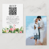 水彩熱帯フローラ写真QR RSVPフラミンゴ エンクロージャーカード (正面/裏面)