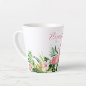 水彩熱帯フローラ名ピンクフラミンゴ カフェラテマグ (左アングル)