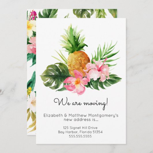 水彩熱帯フローラ移動 案内状 (正面/裏面)