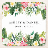 水彩熱帯フローラ結婚ズ スクエアペーパーコースター (正面)