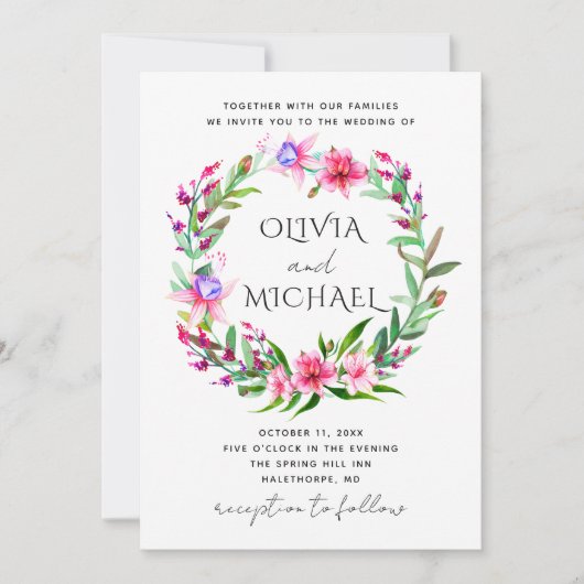 水彩熱帯フローラ結婚ズ。ハワイの花 招待状 (正面)