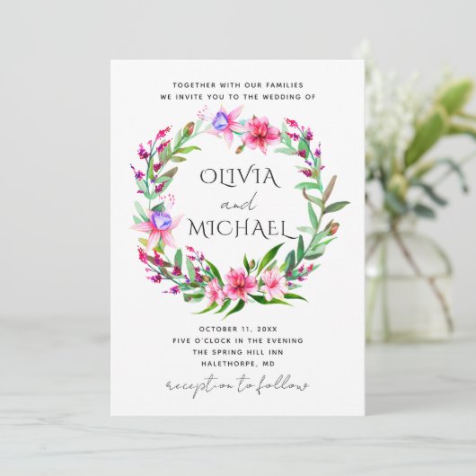 水彩熱帯フローラ結婚ズ。ハワイの花 招待状 (スタンド正面)