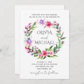 水彩熱帯フローラ結婚ズ。ハワイの花 招待状 (正面/裏面)