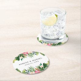 水彩熱帯フローラ結婚ズ ラウンドペーパーコースター
