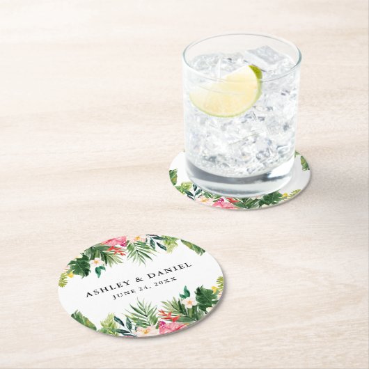 水彩熱帯フローラ結婚ズ ラウンドペーパーコースター (インサイチュ)
