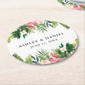 水彩熱帯フローラ結婚ズ ラウンドペーパーコースター (アングル)