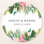 水彩熱帯フローラ結婚ズ ラウンドペーパーコースター (正面)