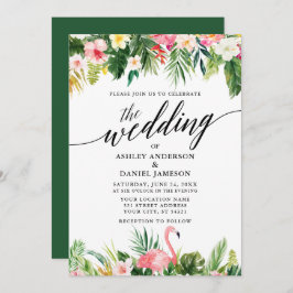 水彩熱帯フローラ結婚書道のGR 招待状