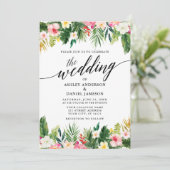 水彩熱帯フローラ結婚書道のPnk 招待状 (スタンド正面)