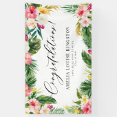 水彩熱帯フローラ額卒業パーティー 横断幕 (縦)