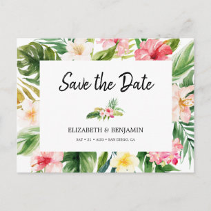 水彩熱帯フローラ&離れSave the Date ポストカード