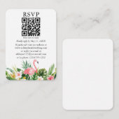 水彩熱帯フローラQR RSVPピンクフラミンゴ エンクロージャーカード (正面/裏面)