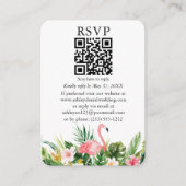 水彩熱帯フローラQR RSVPピンクフラミンゴ エンクロージャーカード (正面)