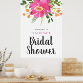 水彩熱帯ブライダルシャワーへようこそ ポスター (キッチン)