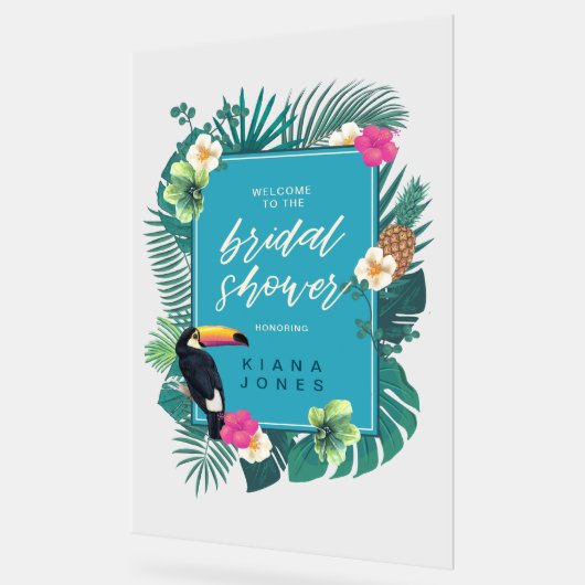 水彩熱帯ブライダルシャワーティール(緑がかった色)ID577 アクリルサイン (傾斜)