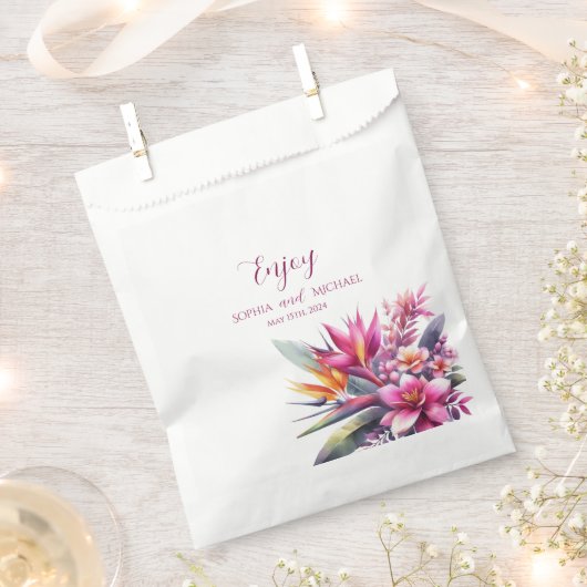 水彩熱帯ブリス結婚ズ – ありがとう –  フェイバーバッグ (クリップ留めされた状態)