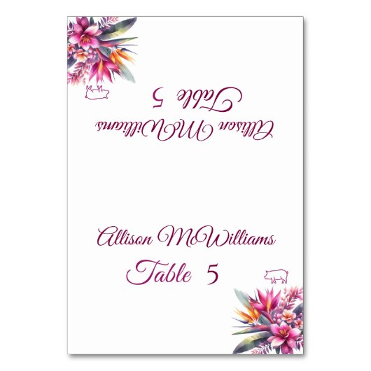 水彩熱帯ブリス – ポーク結婚アイコン –  テーブルナンバー (正面)