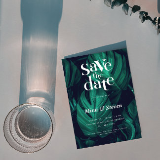 水彩熱帯モンステラ結婚ス セーブザデート