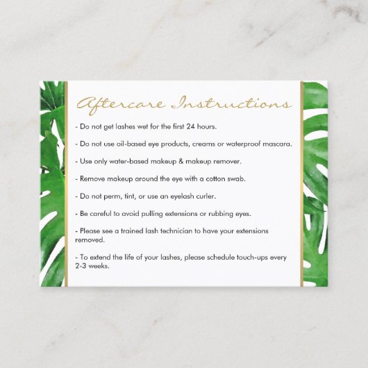 水彩熱帯モンステラ葉アフターケアカード 名刺 (正面)
