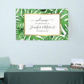 水彩熱帯モンステラ葉パターンイベント 横断幕 (トレードショー)