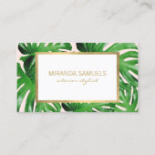 水彩熱帯モンステラ葉パターンピンク 名刺 (正面)