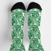 水彩熱帯モンステラ葉パターン ソックス (上部)