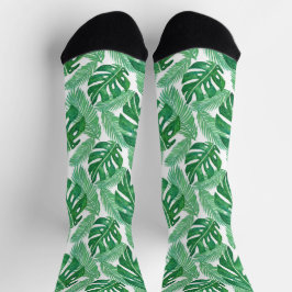 水彩熱帯モンステラ葉パターン ソックス