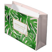 水彩熱帯モンステラ葉ピンク ラージペーパーバッグ (正面アングル)