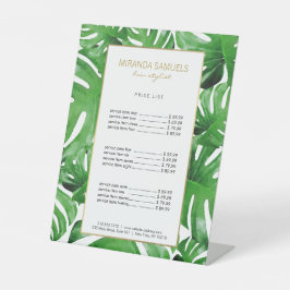 水彩熱帯モンステラ葉紋様 台座サイン