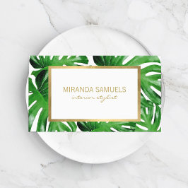 水彩熱帯モンステラ葉紋様 名刺