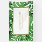 水彩熱帯モンステラ葉紋様 横断幕 (縦)