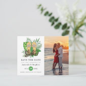 水彩熱帯ルアウ(ハワイ式宴会)アロハ結婚さんの写真 ポストカード (スタンド正面)