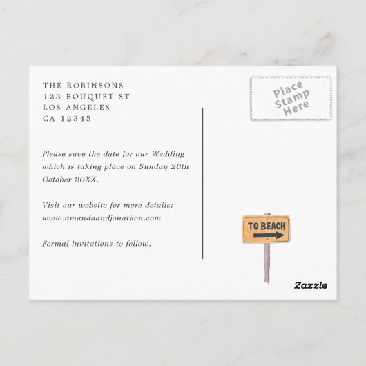 水彩熱帯ルアウ(ハワイ式宴会)アロハ結婚さんの写真 ポストカード (裏面)