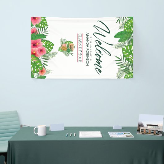 水彩熱帯ルアウ（ハワイ式宴会）卒業へようこそ 横断幕 (トレードショー)