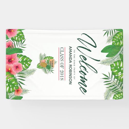 水彩熱帯ルアウ（ハワイ式宴会）卒業へようこそ 横断幕 (横)